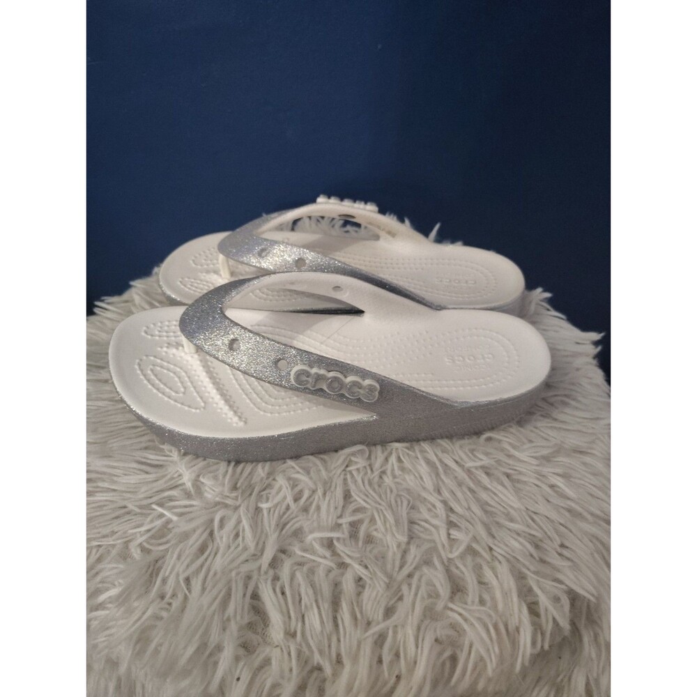 Crocs Classic Platform Silver Glitter Clog Thong Womens Size 6
